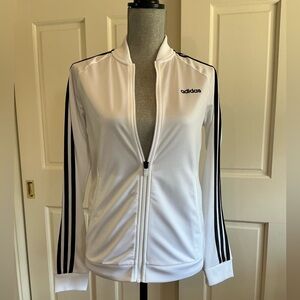 adidas White Bomber Track Jacket with Black Stripes